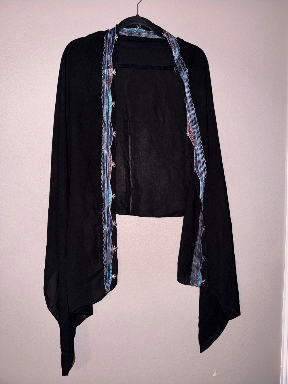 Black Swim Coverup Shrug with Blue and Pink Trim